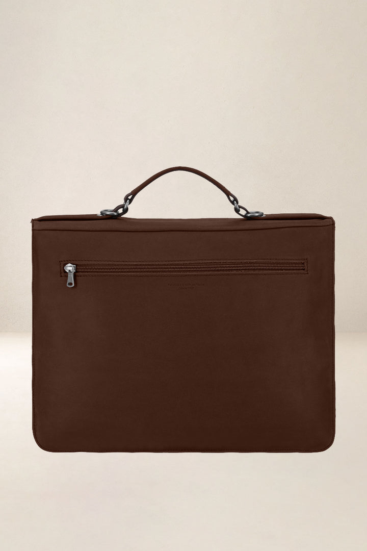 Sac de travail en cuir pleine fleur LAÏOS coloris cognac, vue de dos – Ateliers Fourès