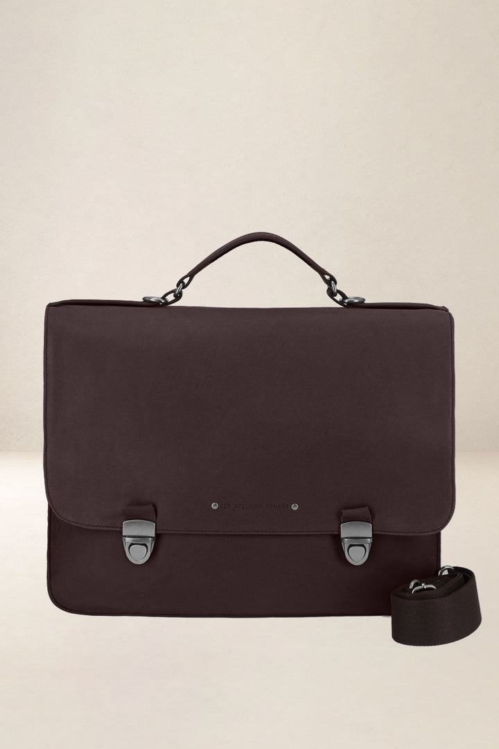 Sac de travail en cuir pleine fleur LAÏOS coloris mustang, vue d’ensemble – Ateliers Fourès