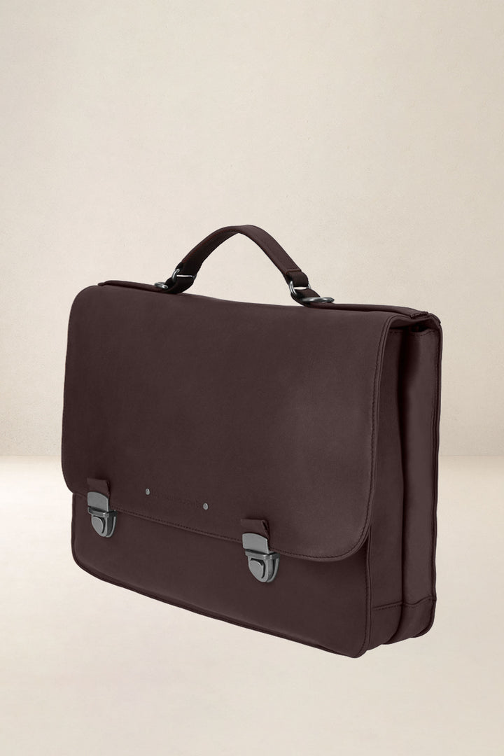 Sac de travail en cuir pleine fleur LAÏOS coloris mustang, vue de profil – Ateliers Fourès