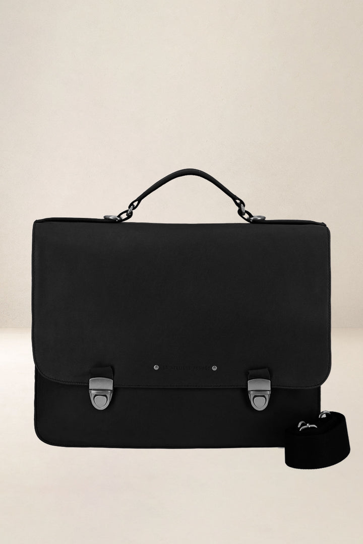 Sac de travail en cuir pleine fleur LAÏOS coloris noir, vue d’ensemble – Ateliers Fourès