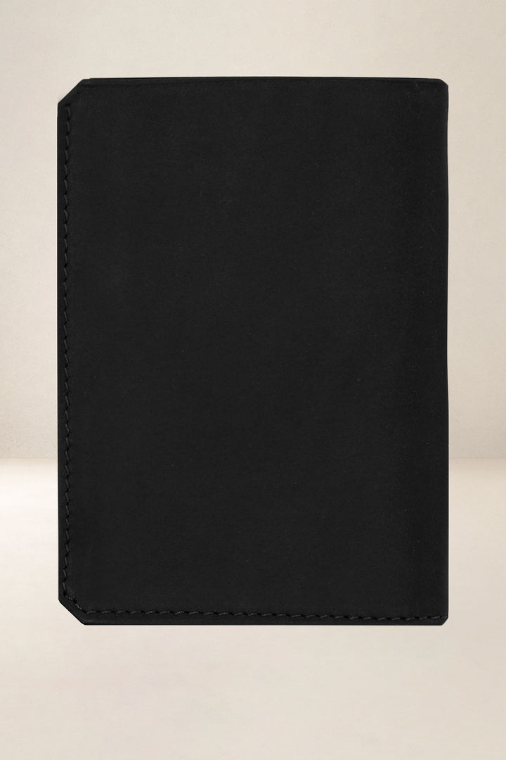 Portefeuille medium en cuir pleine fleur ACHILLE coloris noir, vue de dos – Ateliers Fourès