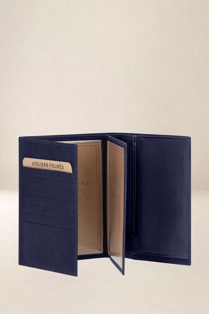 Grand portefeuille en cuir pleine fleur PROMÉTHÉE coloris marine, vue intérieure n°4 – Ateliers Fourès