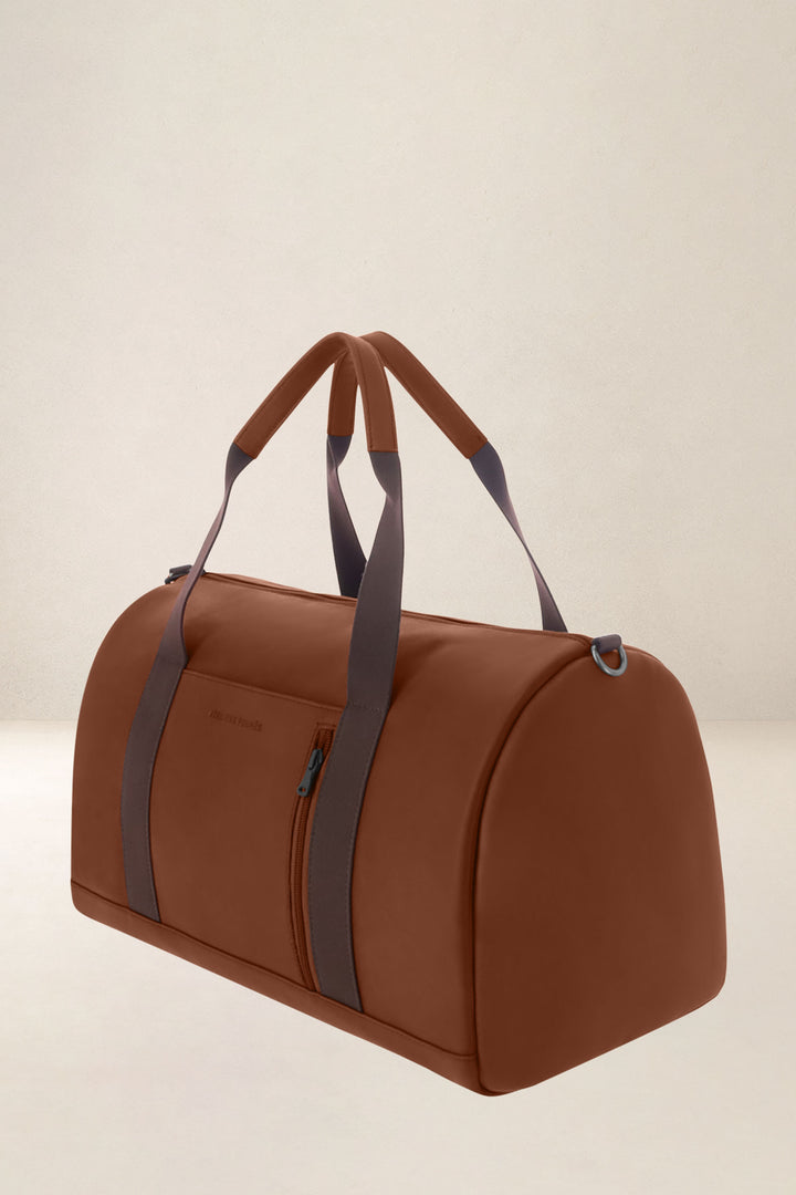 Sac de voyage en cuir pleine fleur ARGOS coloris fauve, vue de profil – Ateliers Fourès