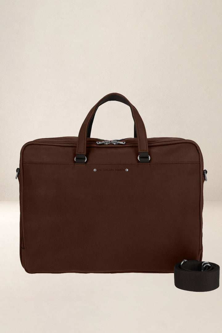 Sac de travail en cuir pleine fleur ITHAQUE coloris cognac, vue d’ensemble – Ateliers Fourès