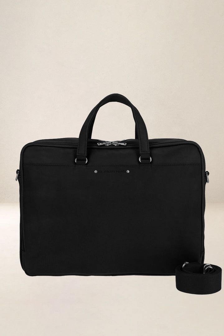 Sac de travail en cuir pleine fleur ITHAQUE coloris noir, vue d’ensemble – Ateliers Fourès