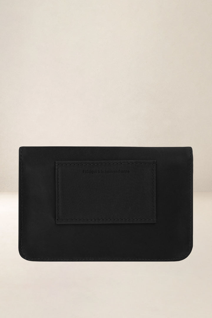 Porte-téléphone en cuir pleine fleur MINOS coloris noir, vue de dos – Ateliers Fourès