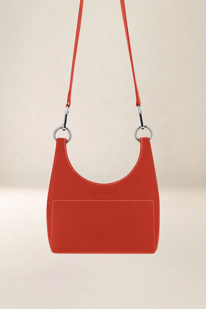 Mini sac en cuir pleine fleur AMAZONE coloris orange confit, vue d’ensemble – Ateliers Fourès