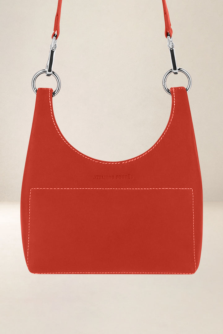 Mini sac en cuir pleine fleur AMAZONE coloris orange confit, vue de face – Ateliers Fourès