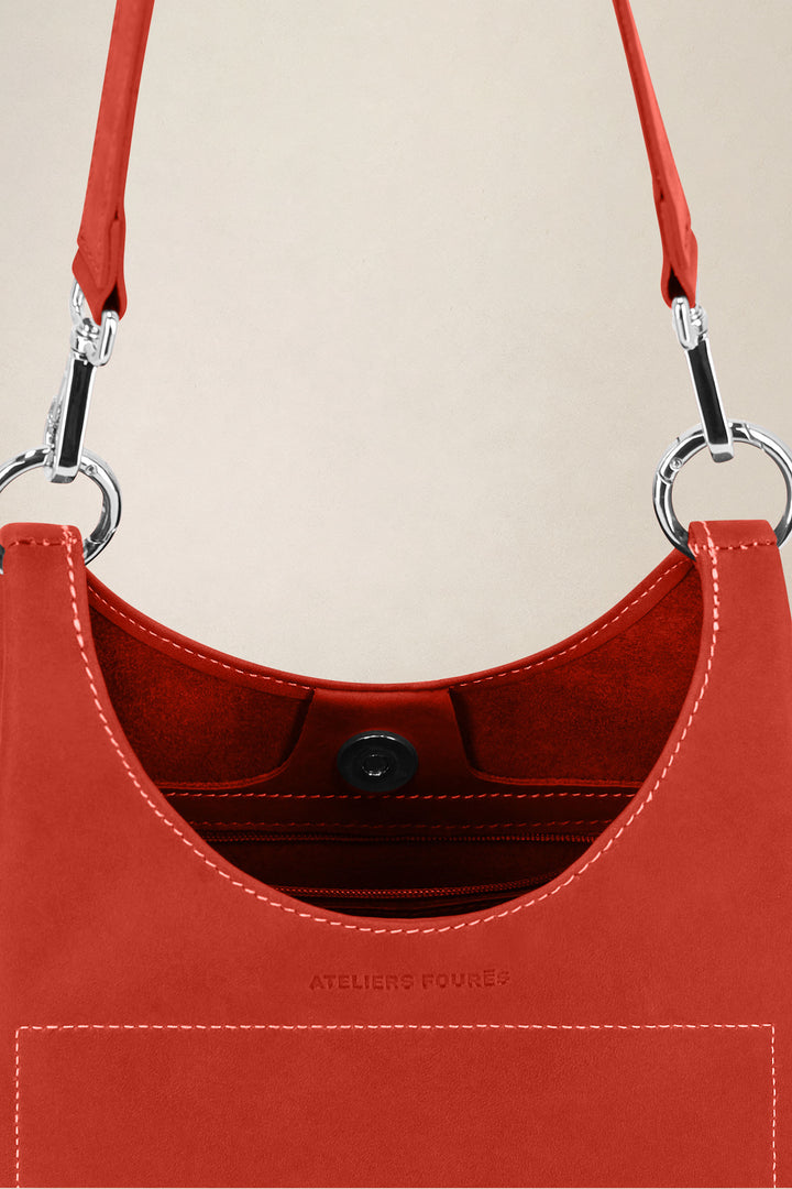 Mini sac en cuir pleine fleur AMAZONE coloris orange confit, vue intérieure – Ateliers Fourès