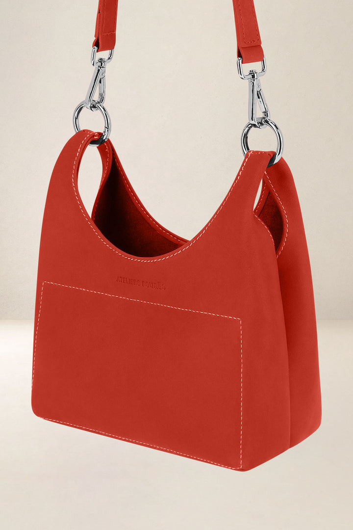Mini sac en cuir pleine fleur AMAZONE coloris orange confit, vue de profil – Ateliers Fourès