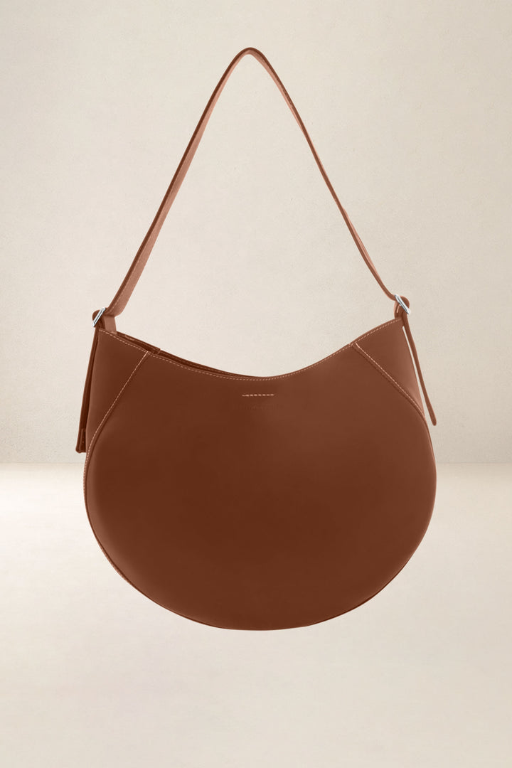 Sac à main en cuir pleine fleur ETNA coloris fauve, vue de face – Ateliers Fourès