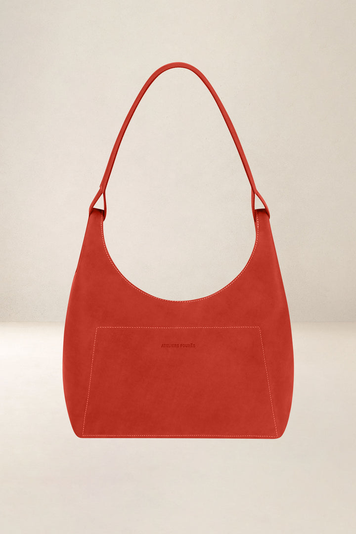 Sac à main en cuir pleine fleur AMAZONE coloris orange confit, vue d’ensemble – Ateliers Fourès