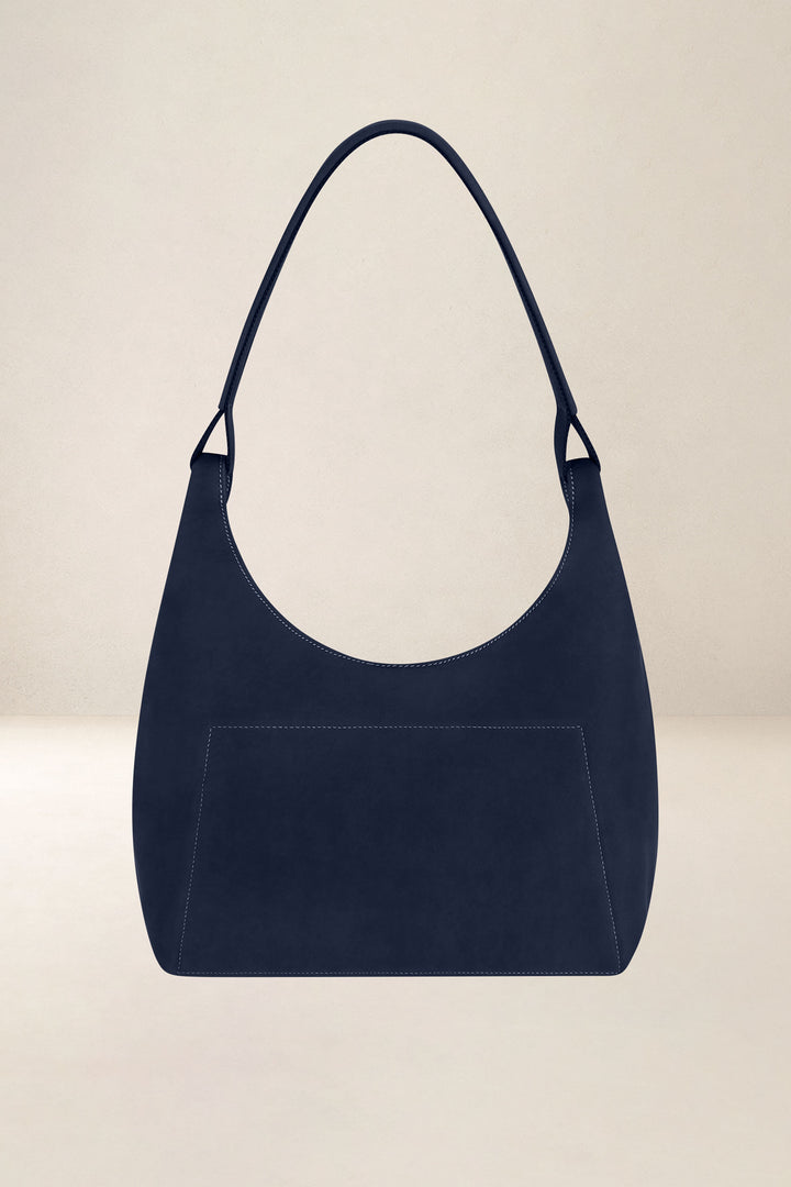 Sac à main en cuir pleine fleur AMAZONE coloris minuit, vue de dos – Ateliers Fourès