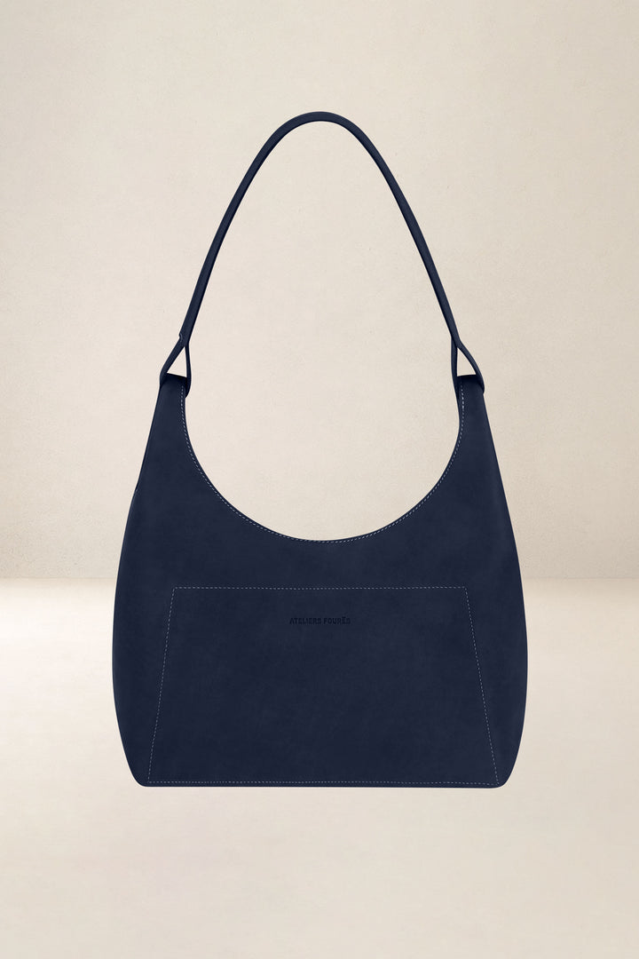 Sac à main en cuir pleine fleur AMAZONE coloris minuit, vue d’ensemble – Ateliers Fourès