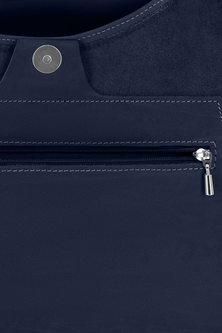 Sac à main en cuir pleine fleur AMAZONE coloris minuit, vue de détail – Ateliers Fourès