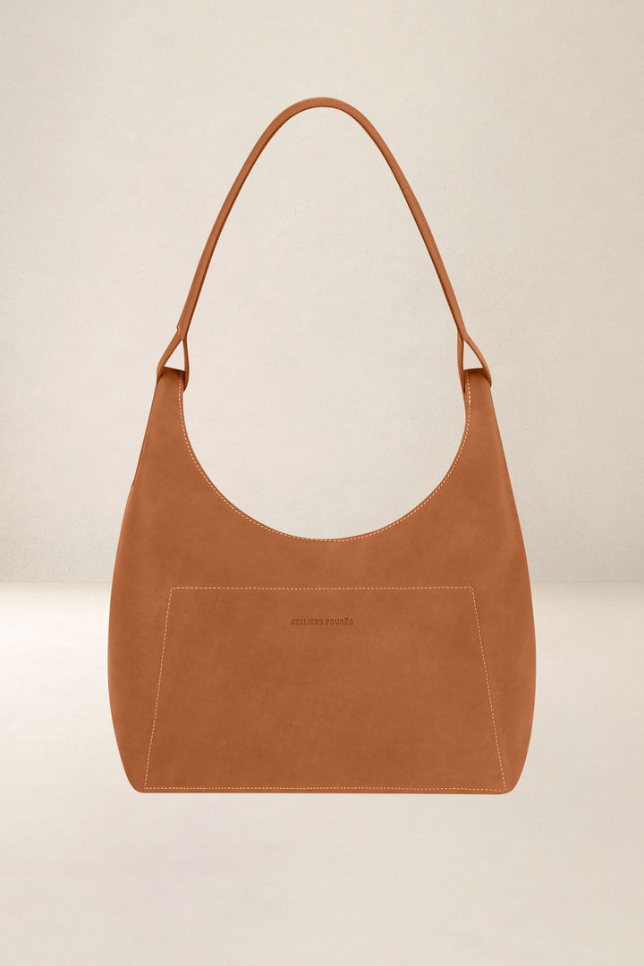 Sac à main en cuir pleine fleur AMAZONE coloris lionne, vue de face – Ateliers Fourès
