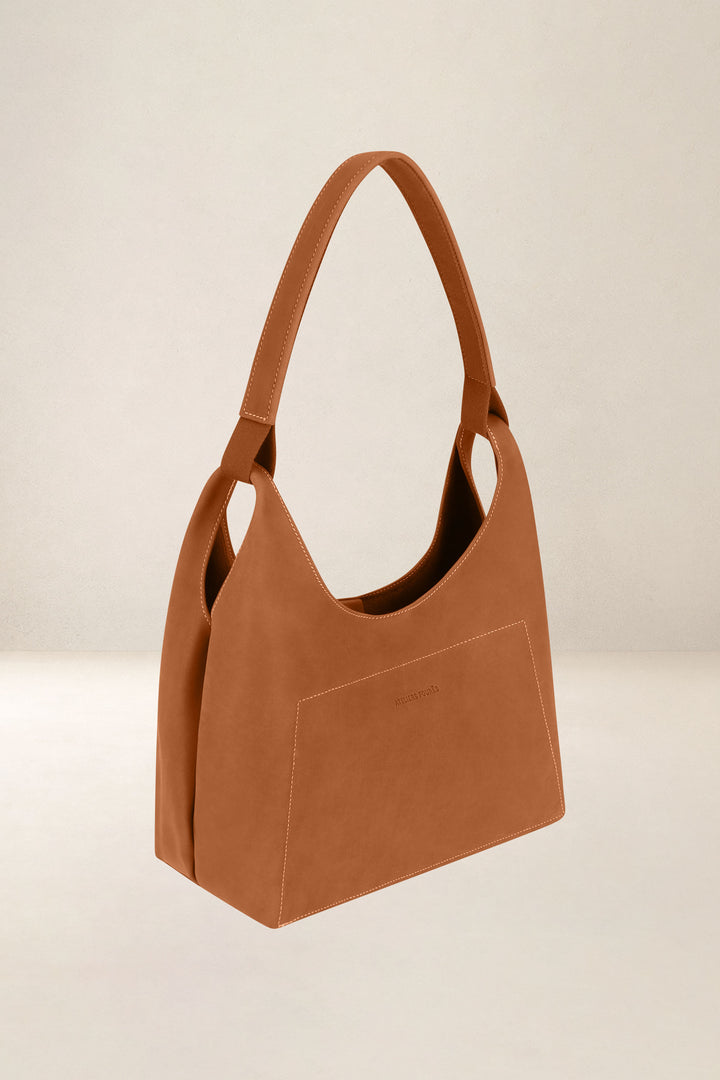 Sac à main en cuir pleine fleur AMAZONE coloris lionne, vue de profil – Ateliers Fourès