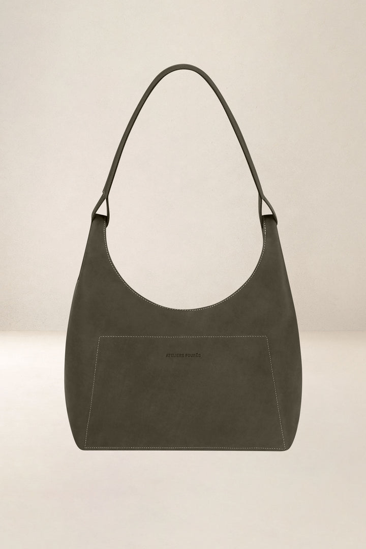 Sac à main en cuir pleine fleur AMAZONE coloris kaki, vue d’ensemble – Ateliers Fourès