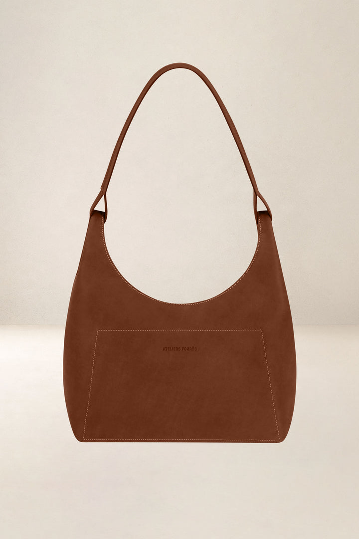 Sac à main en cuir pleine fleur AMAZONE coloris fauve, vue d’ensemble – Ateliers Fourès