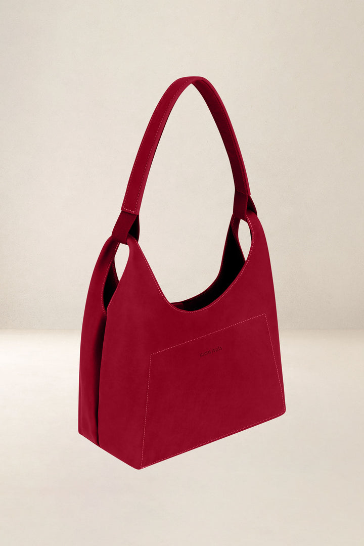 Sac à main en cuir pleine fleur AMAZONE coloris amour, vue de profil – Ateliers Fourès