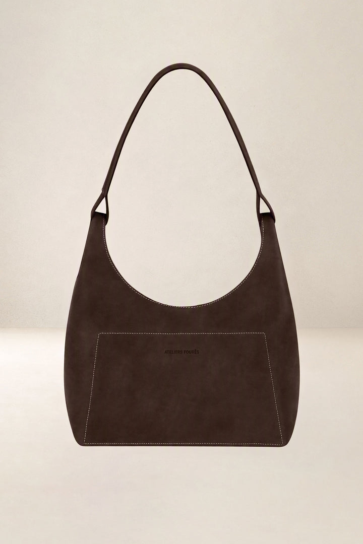 Sac à main en cuir pleine fleur AMAZONE coloris chocolat, vue d’ensemble – Ateliers Fourès