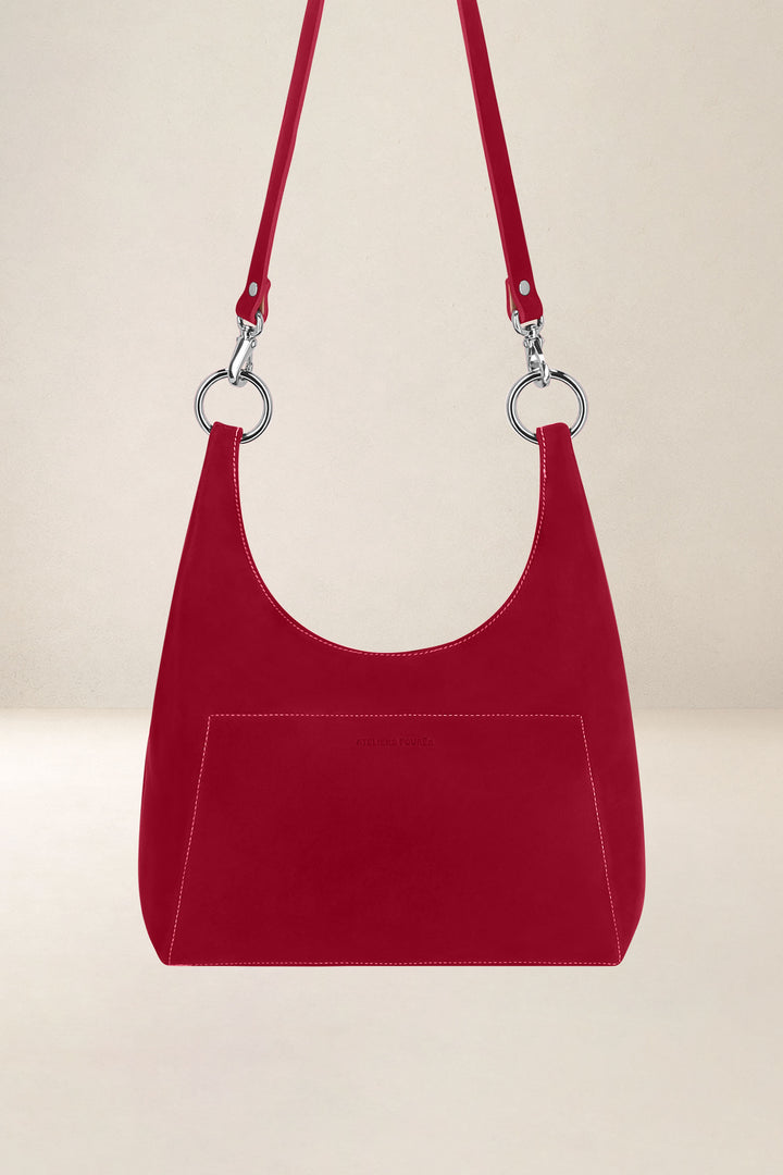 Sac bandoulière en cuir pleine fleur AMAZONE coloris amour, vue d’ensemble – Ateliers Fourès