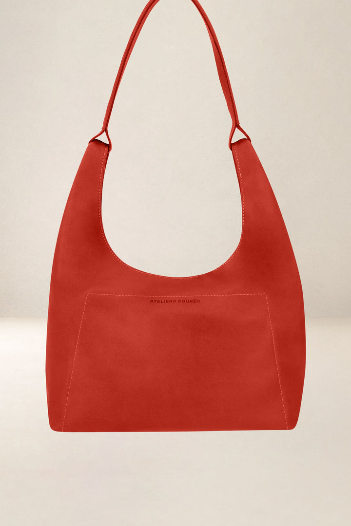 Sac à main en cuir pleine fleur AMAZONE coloris orange confit, vue d’ensemble – Ateliers Fourès