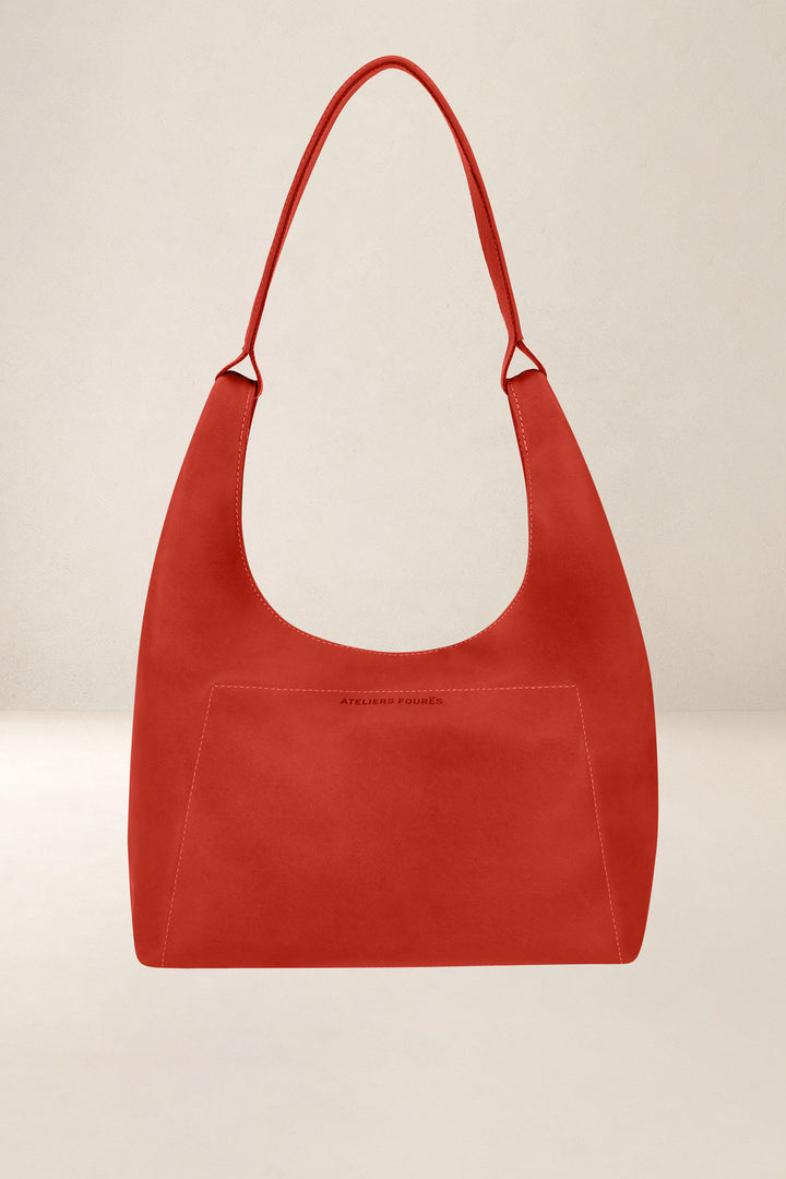 Sac à main en cuir pleine fleur AMAZONE coloris orange confit, vue de face – Ateliers Fourès