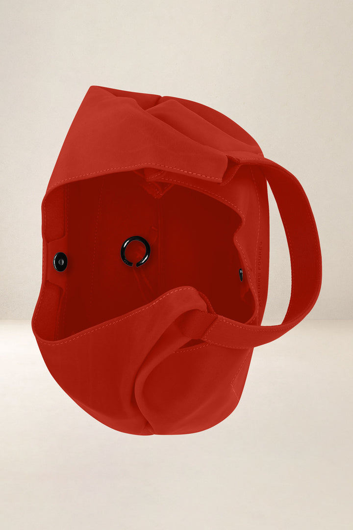 Sac à main en cuir pleine fleur AMAZONE coloris orange confit, vue intérieure – Ateliers Fourès