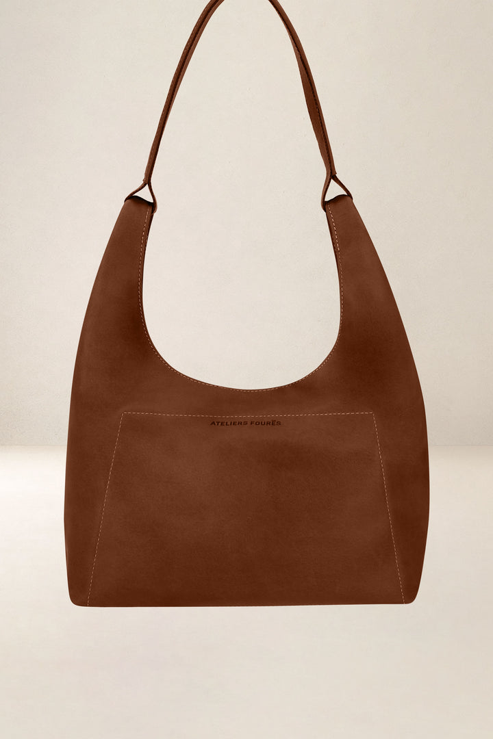 Sac à main en cuir pleine fleur AMAZONE coloris fauve, vue d’ensemble – Ateliers Fourès