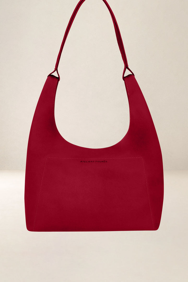 Sac à main en cuir pleine fleur AMAZONE coloris amour, vue d’ensemble – Ateliers Fourès