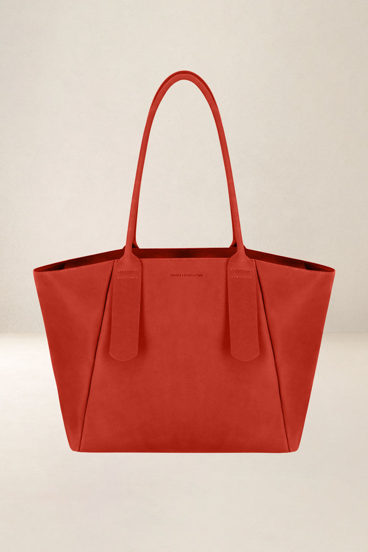 Sac de travail en cuir pleine fleur DÉMÉTER coloris orange confit, vue de dos – Ateliers Fourès