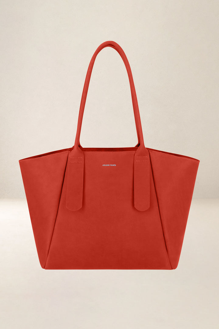 Sac de travail en cuir pleine fleur DÉMÉTER coloris orange confit, vue d’ensemble – Ateliers Fourès