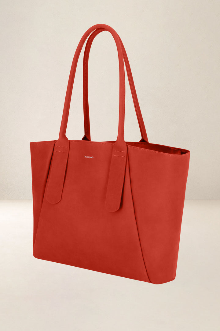 Sac de travail en cuir pleine fleur DÉMÉTER coloris orange confit, vue de profil n°1 – Ateliers Fourès