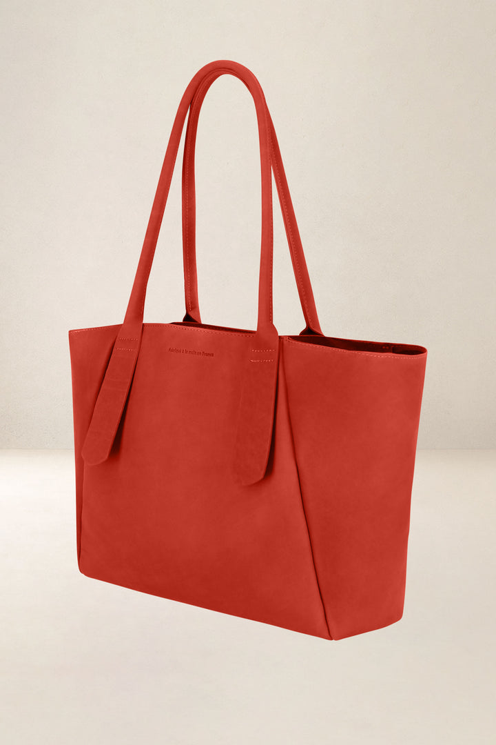 Sac de travail en cuir pleine fleur DÉMÉTER coloris orange confit, vue de profil n°2 – Ateliers Fourès