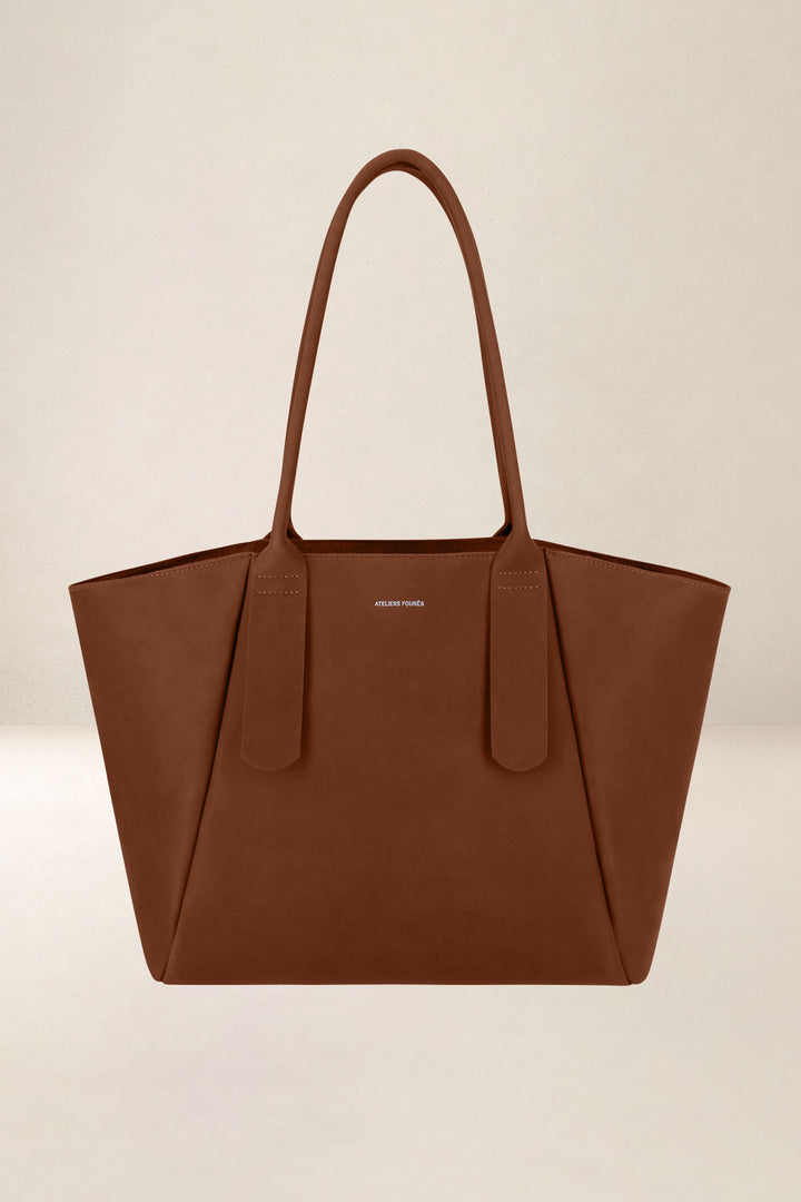 Sac de travail en cuir pleine fleur DÉMÉTER coloris fauve, vue d’ensemble – Ateliers Fourès