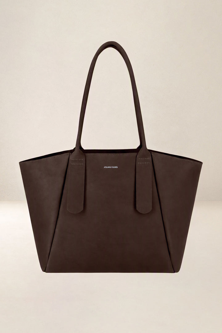 Sac de travail en cuir pleine fleur DÉMÉTER coloris chocolat, vue d’ensemble – Ateliers Fourès