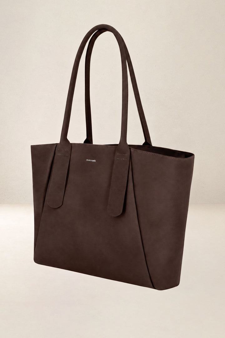 Sac de travail en cuir pleine fleur DÉMÉTER coloris chocolat, vue de profil n°1 – Ateliers Fourès