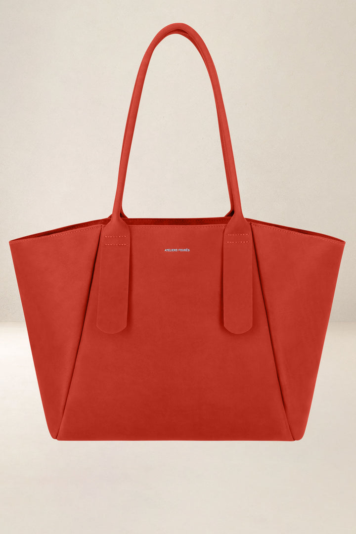 Sac de travail en cuir pleine fleur DÉMÉTER coloris orange confit, vue d’ensemble – Ateliers Fourès