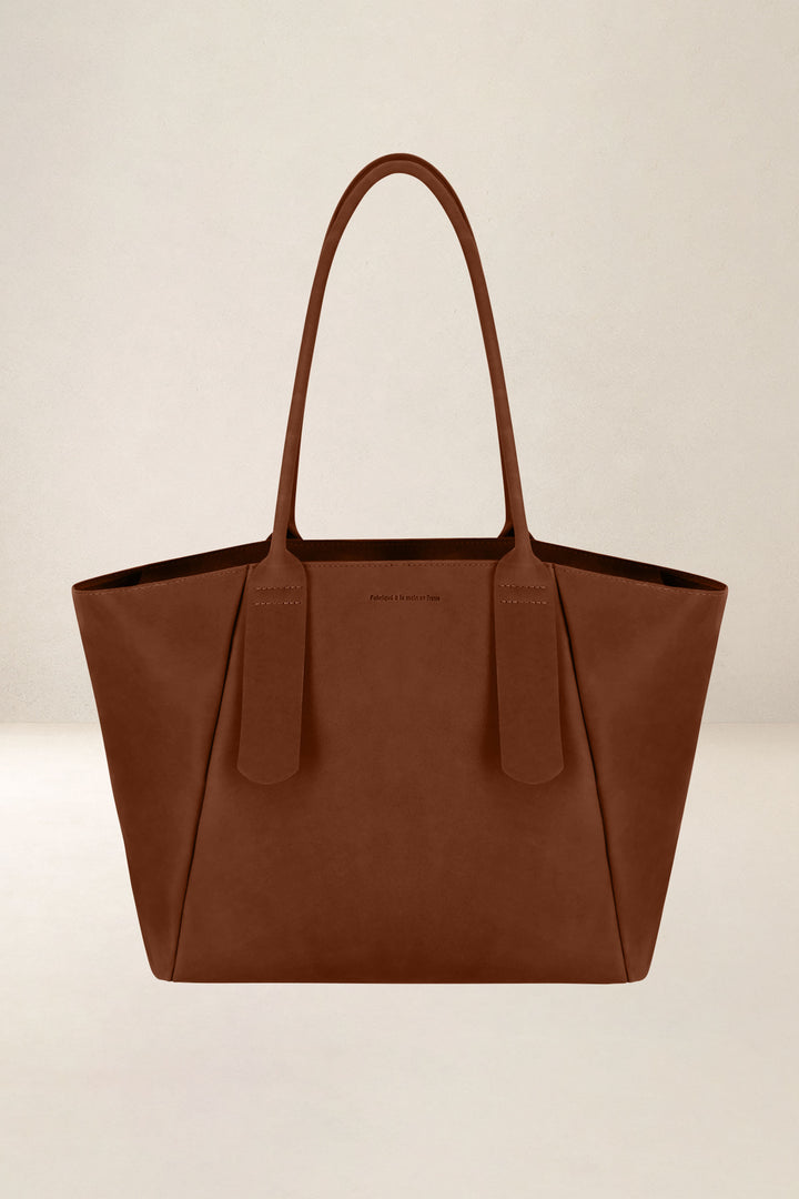 Sac de travail en cuir pleine fleur DÉMÉTER coloris fauve, vue de dos – Ateliers Fourès