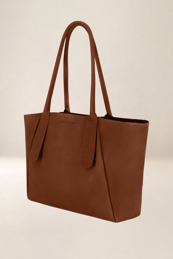 Sac de travail en cuir pleine fleur DÉMÉTER coloris fauve, vue de profil n°2 – Ateliers Fourès