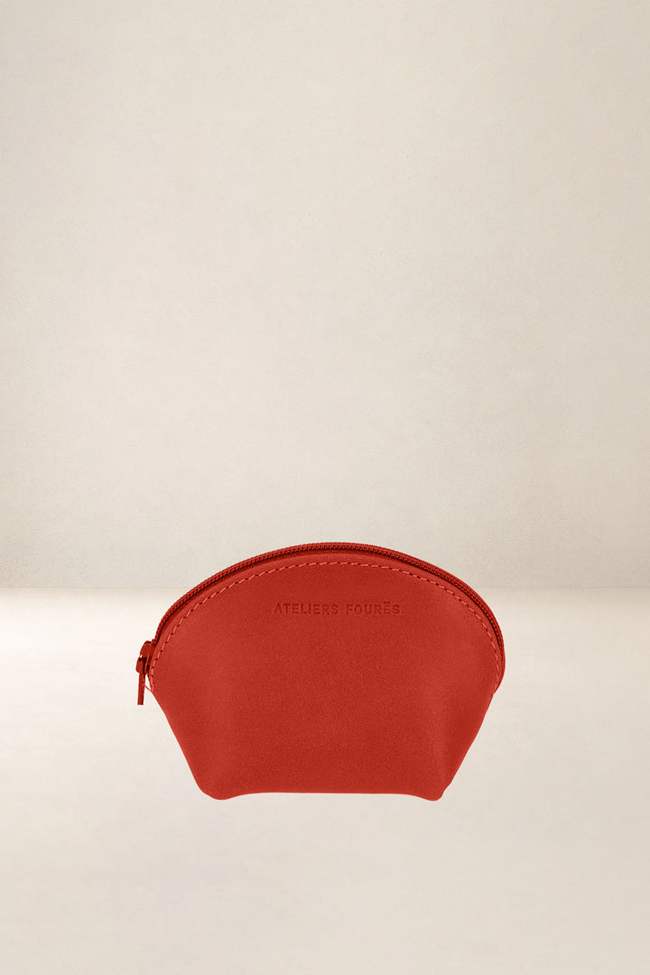 Porte-monnaie en cuir pleine fleur NYMPHE coloris orange confit, vue d’ensemble – Ateliers Fourès
