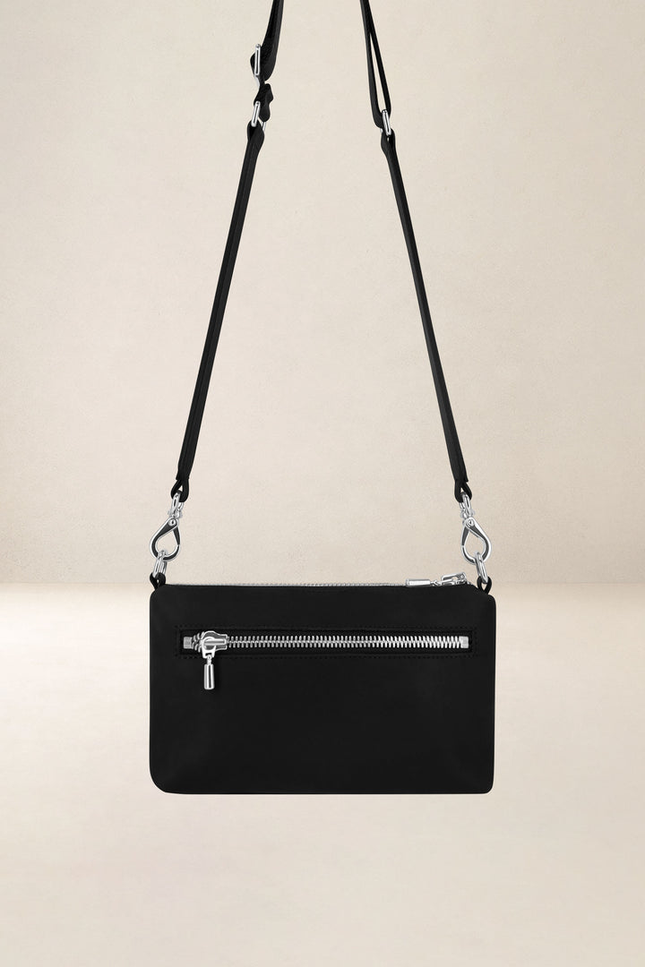 Sac bandoulière en cuir pleine fleur PHÈDRE coloris noir, vue de dos – Ateliers Fourès