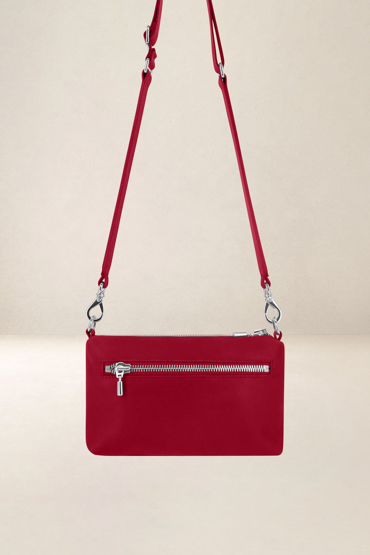 Sac bandoulière en cuir pleine fleur PHÈDRE coloris amour, vue de dos – Ateliers Fourès