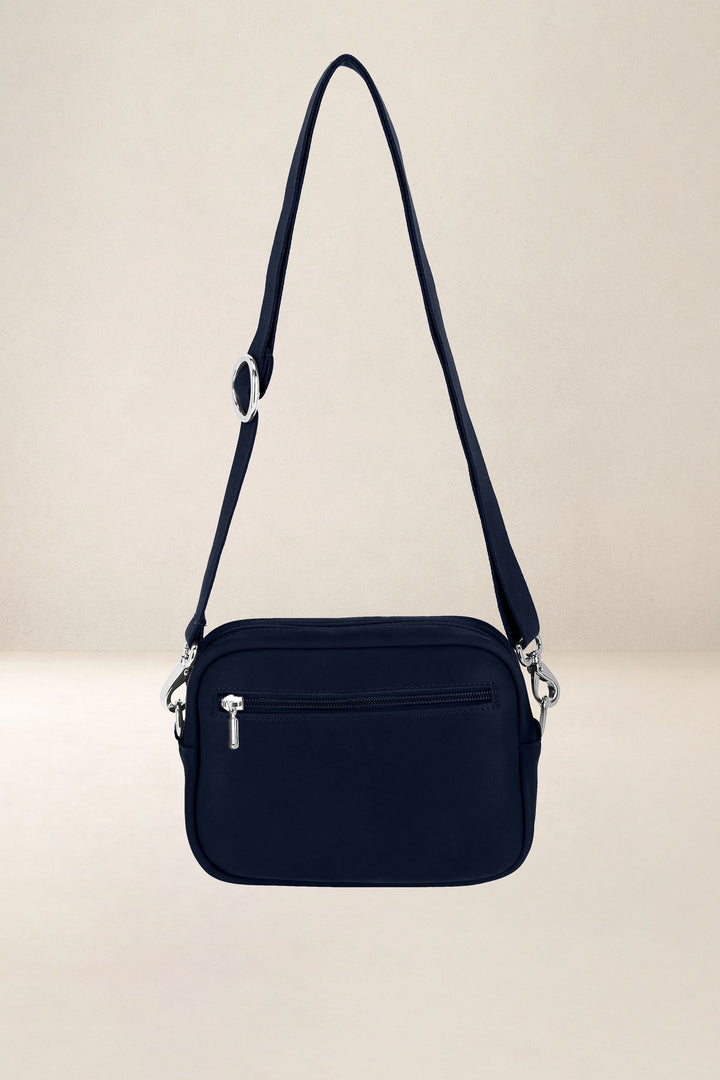 Mini sac en cuir pleine fleur AURA coloris minuit, vue de dos – Ateliers Fourès