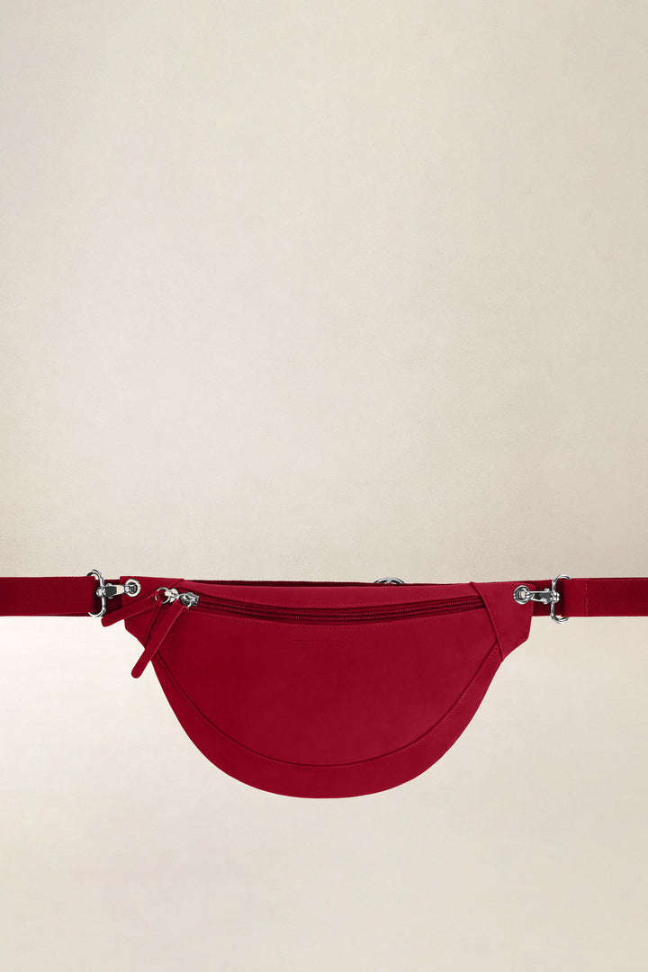 Banane en cuir pleine fleur ATALANTE coloris amour, vue d’ensemble – Ateliers Fourès