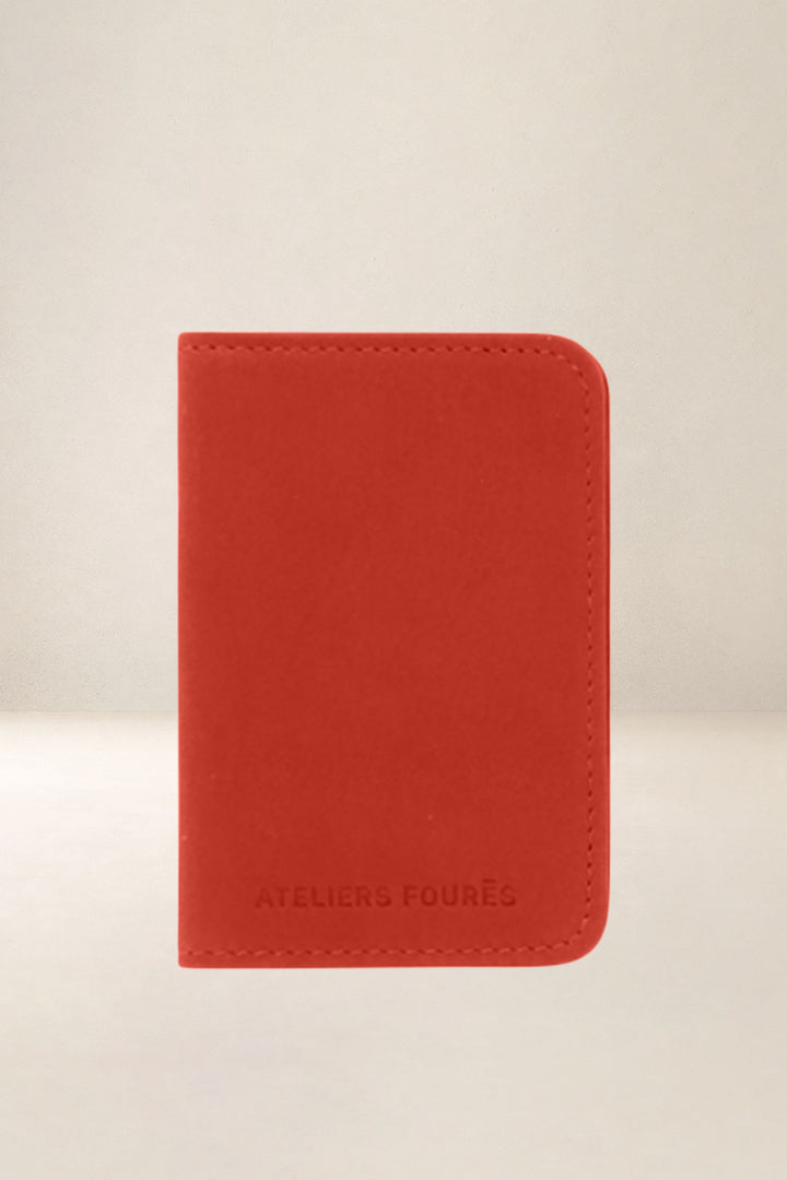 Porte-cartes en cuir pleine fleur ASTRÉE coloris orange confit, vue d’ensemble – Ateliers Fourès