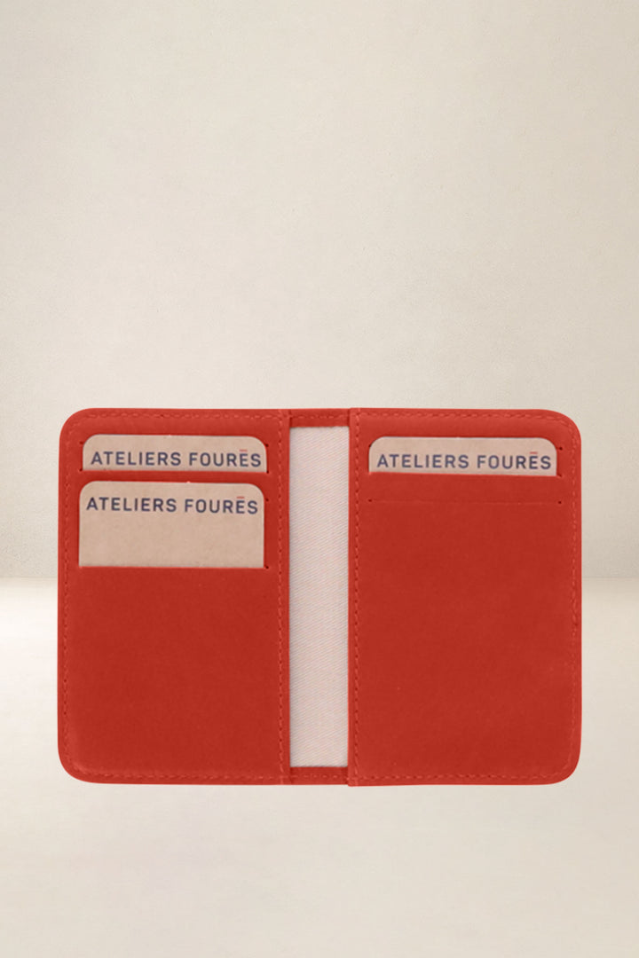 Porte-cartes en cuir pleine fleur ASTRÉE coloris orange confit, vue intérieure – Ateliers Fourès