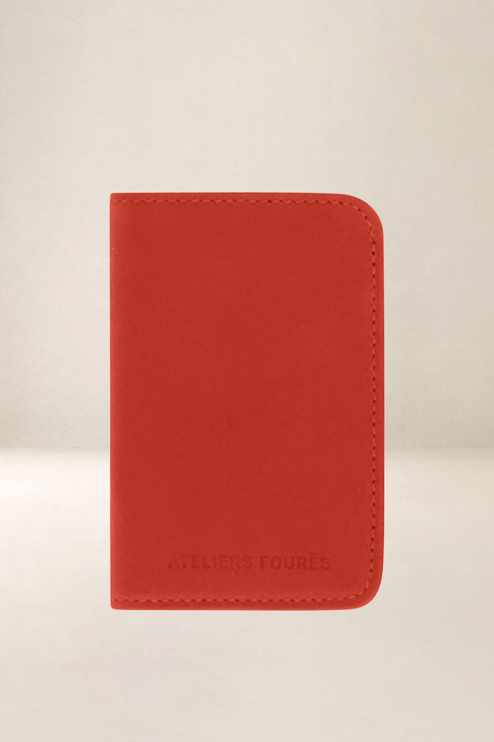 Porte-cartes en cuir pleine fleur ASTRÉE coloris orange confit, vue d’ensemble – Ateliers Fourès