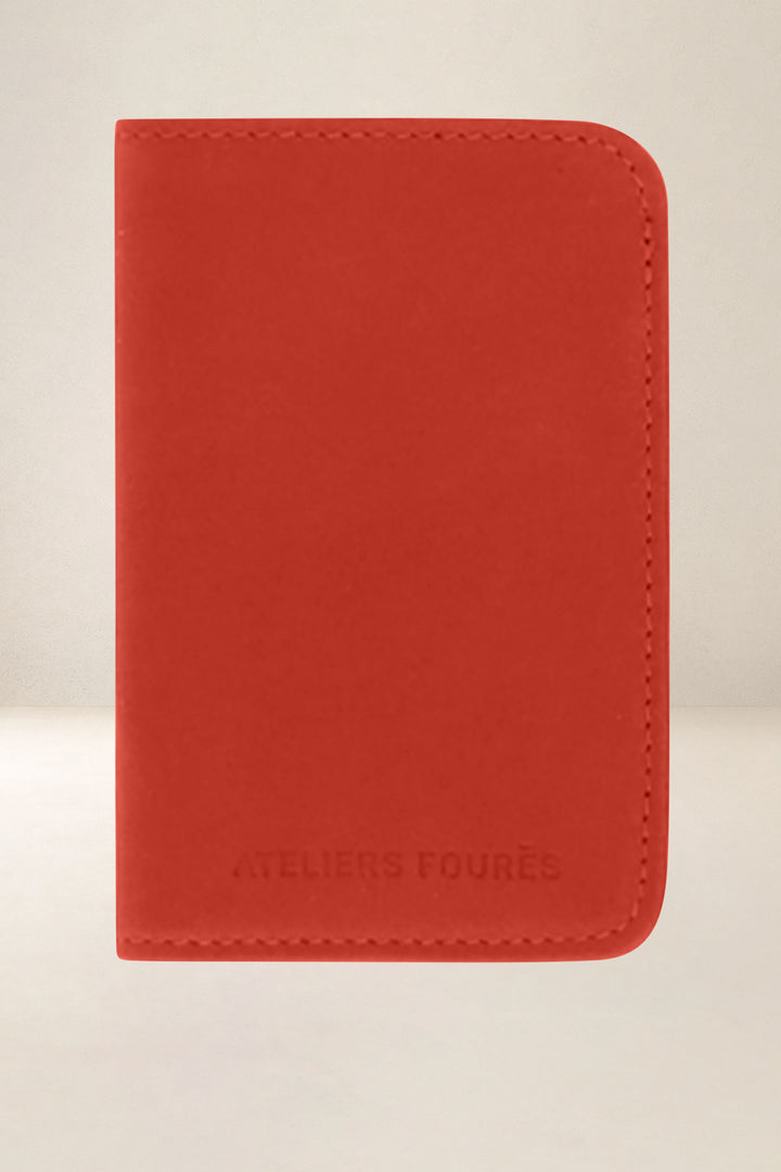 Porte-cartes en cuir pleine fleur ASTRÉE coloris orange confit, vue de face – Ateliers Fourès